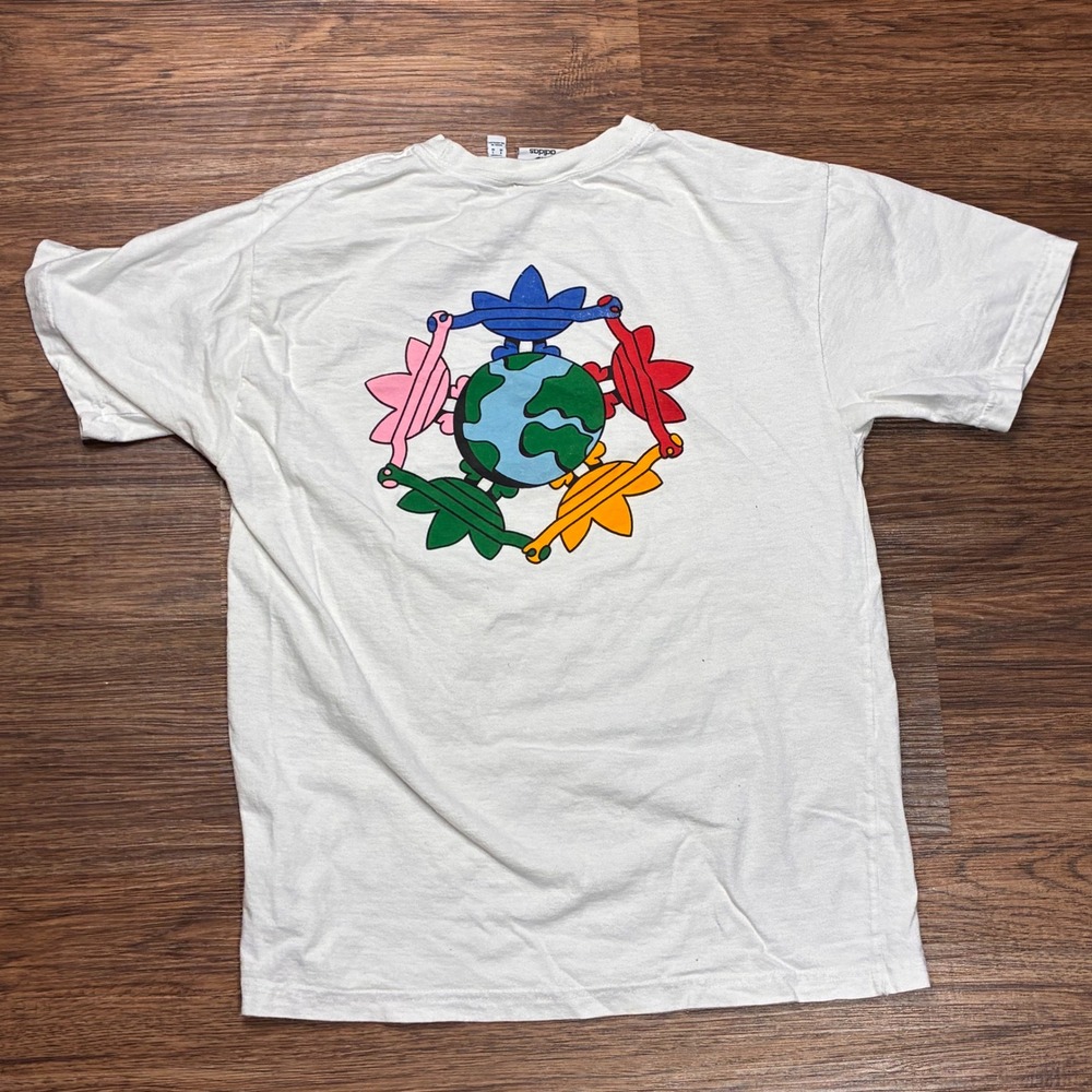 Adidas World Treffy Graphic T-Shirt Men's M White Double Sided Trefoil